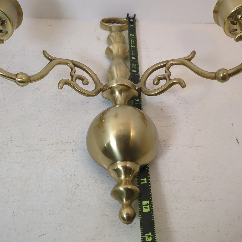 Pair  Of Colonial‎ Brass Two arms Scones Candle Holder Vintage